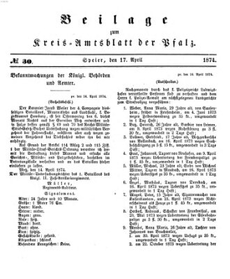 Königlich-bayerisches Kreis-Amtsblatt der Pfalz (Königlich bayerisches Amts- und Intelligenzblatt für die Pfalz) Freitag 17. April 1874