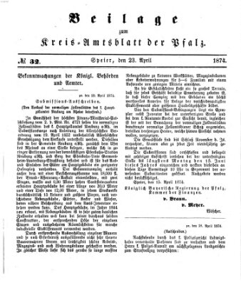 Königlich-bayerisches Kreis-Amtsblatt der Pfalz (Königlich bayerisches Amts- und Intelligenzblatt für die Pfalz) Donnerstag 23. April 1874