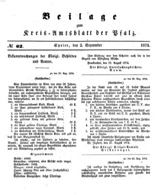 Königlich-bayerisches Kreis-Amtsblatt der Pfalz (Königlich bayerisches Amts- und Intelligenzblatt für die Pfalz) Mittwoch 2. September 1874