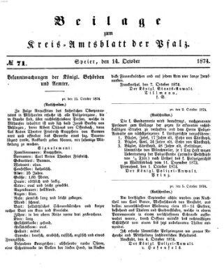 Königlich-bayerisches Kreis-Amtsblatt der Pfalz (Königlich bayerisches Amts- und Intelligenzblatt für die Pfalz) Mittwoch 14. Oktober 1874