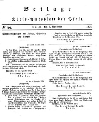 Königlich-bayerisches Kreis-Amtsblatt der Pfalz (Königlich bayerisches Amts- und Intelligenzblatt für die Pfalz) Montag 9. November 1874