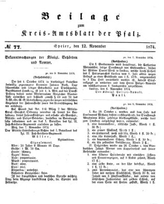 Königlich-bayerisches Kreis-Amtsblatt der Pfalz (Königlich bayerisches Amts- und Intelligenzblatt für die Pfalz) Donnerstag 12. November 1874