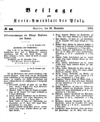 Königlich-bayerisches Kreis-Amtsblatt der Pfalz (Königlich bayerisches Amts- und Intelligenzblatt für die Pfalz) Samstag 28. November 1874