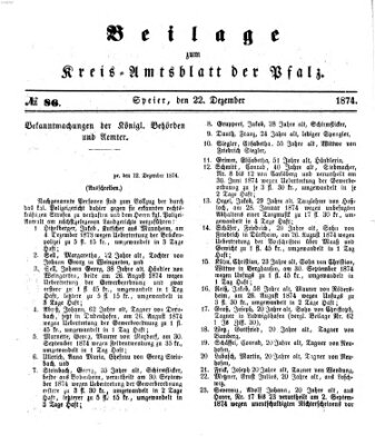 Königlich-bayerisches Kreis-Amtsblatt der Pfalz (Königlich bayerisches Amts- und Intelligenzblatt für die Pfalz) Dienstag 22. Dezember 1874