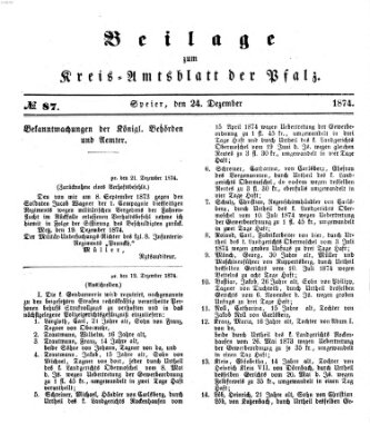 Königlich-bayerisches Kreis-Amtsblatt der Pfalz (Königlich bayerisches Amts- und Intelligenzblatt für die Pfalz) Donnerstag 24. Dezember 1874