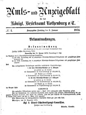 Amts- und Anzeigenblatt für das Königliche Bezirksamt Rothenburg o.T. (Amts- und Anzeigenblatt für die Stadt und das Königl. Bezirksamt Rothenburg) Samstag 3. Januar 1874