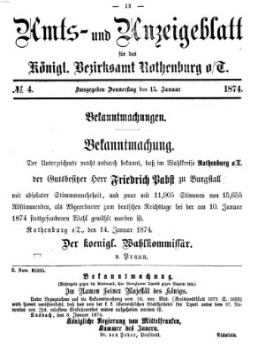 Amts- und Anzeigenblatt für das Königliche Bezirksamt Rothenburg o.T. (Amts- und Anzeigenblatt für die Stadt und das Königl. Bezirksamt Rothenburg) Donnerstag 15. Januar 1874