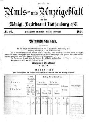 Amts- und Anzeigenblatt für das Königliche Bezirksamt Rothenburg o.T. (Amts- und Anzeigenblatt für die Stadt und das Königl. Bezirksamt Rothenburg) Mittwoch 25. Februar 1874