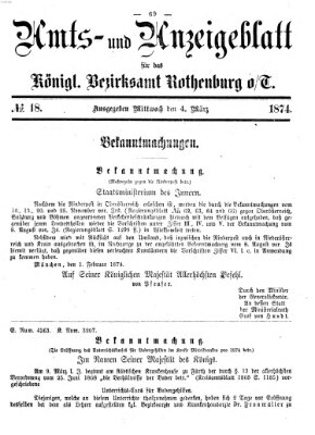 Amts- und Anzeigenblatt für das Königliche Bezirksamt Rothenburg o.T. (Amts- und Anzeigenblatt für die Stadt und das Königl. Bezirksamt Rothenburg) Mittwoch 4. März 1874