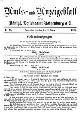 Amts- und Anzeigenblatt für das Königliche Bezirksamt Rothenburg o.T. (Amts- und Anzeigenblatt für die Stadt und das Königl. Bezirksamt Rothenburg) Samstag 14. März 1874