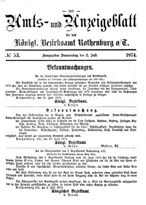 Amts- und Anzeigenblatt für das Königliche Bezirksamt Rothenburg o.T. (Amts- und Anzeigenblatt für die Stadt und das Königl. Bezirksamt Rothenburg) Donnerstag 2. Juli 1874