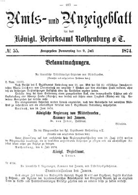 Amts- und Anzeigenblatt für das Königliche Bezirksamt Rothenburg o.T. (Amts- und Anzeigenblatt für die Stadt und das Königl. Bezirksamt Rothenburg) Donnerstag 9. Juli 1874