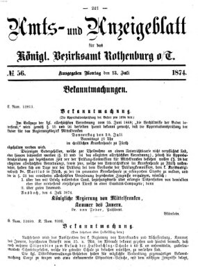 Amts- und Anzeigenblatt für das Königliche Bezirksamt Rothenburg o.T. (Amts- und Anzeigenblatt für die Stadt und das Königl. Bezirksamt Rothenburg) Montag 13. Juli 1874