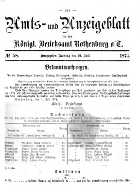 Amts- und Anzeigenblatt für das Königliche Bezirksamt Rothenburg o.T. (Amts- und Anzeigenblatt für die Stadt und das Königl. Bezirksamt Rothenburg) Montag 20. Juli 1874