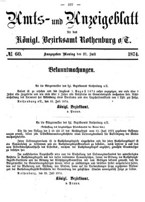 Amts- und Anzeigenblatt für das Königliche Bezirksamt Rothenburg o.T. (Amts- und Anzeigenblatt für die Stadt und das Königl. Bezirksamt Rothenburg) Montag 27. Juli 1874