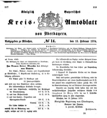 Königlich-bayerisches Kreis-Amtsblatt von Oberbayern (Münchner Intelligenzblatt) Freitag 13. Februar 1874