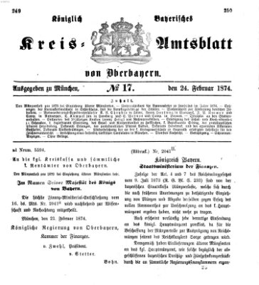 Königlich-bayerisches Kreis-Amtsblatt von Oberbayern (Münchner Intelligenzblatt) Dienstag 24. Februar 1874