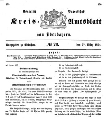 Königlich-bayerisches Kreis-Amtsblatt von Oberbayern (Münchner Intelligenzblatt) Freitag 27. März 1874