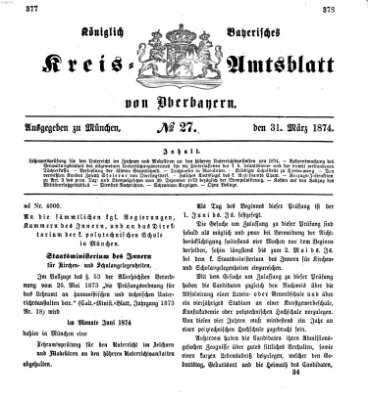 Königlich-bayerisches Kreis-Amtsblatt von Oberbayern (Münchner Intelligenzblatt) Dienstag 31. März 1874