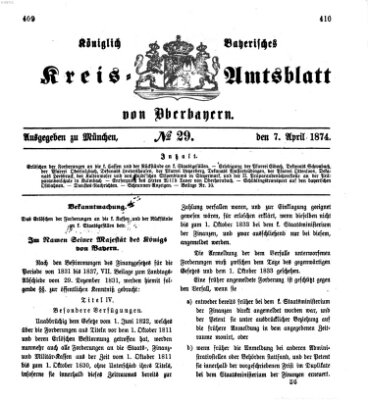 Königlich-bayerisches Kreis-Amtsblatt von Oberbayern (Münchner Intelligenzblatt) Dienstag 7. April 1874