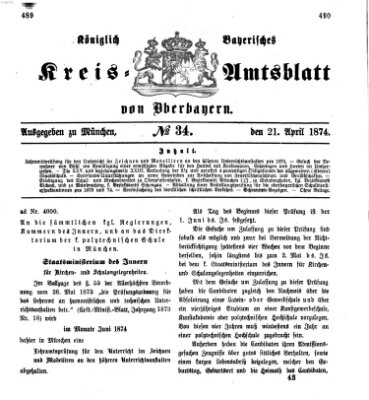 Königlich-bayerisches Kreis-Amtsblatt von Oberbayern (Münchner Intelligenzblatt) Dienstag 21. April 1874