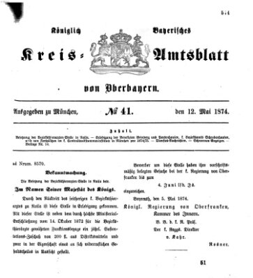 Königlich-bayerisches Kreis-Amtsblatt von Oberbayern (Münchner Intelligenzblatt) Dienstag 12. Mai 1874