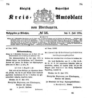 Königlich-bayerisches Kreis-Amtsblatt von Oberbayern (Münchner Intelligenzblatt) Freitag 3. Juli 1874