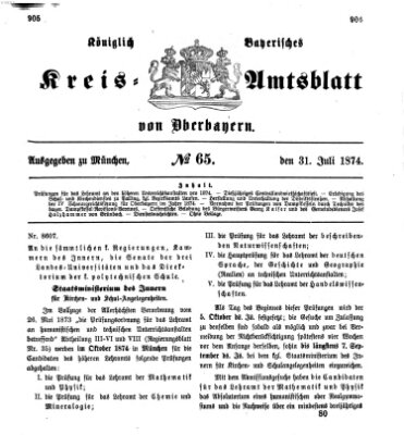 Königlich-bayerisches Kreis-Amtsblatt von Oberbayern (Münchner Intelligenzblatt) Freitag 31. Juli 1874