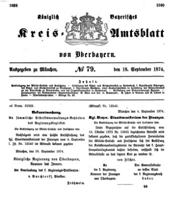 Königlich-bayerisches Kreis-Amtsblatt von Oberbayern (Münchner Intelligenzblatt) Freitag 18. September 1874