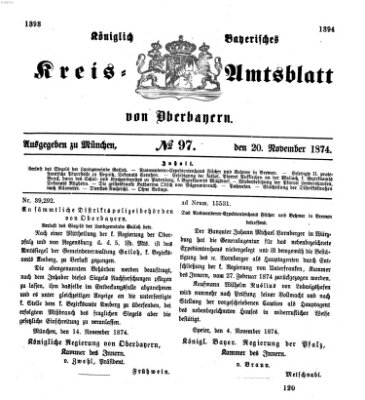 Königlich-bayerisches Kreis-Amtsblatt von Oberbayern (Münchner Intelligenzblatt) Freitag 20. November 1874