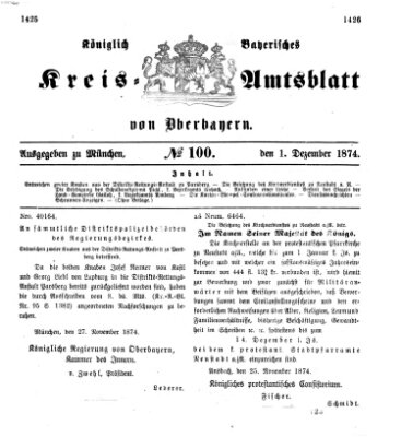 Königlich-bayerisches Kreis-Amtsblatt von Oberbayern (Münchner Intelligenzblatt) Dienstag 1. Dezember 1874