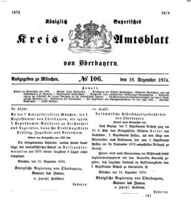 Königlich-bayerisches Kreis-Amtsblatt von Oberbayern (Münchner Intelligenzblatt) Freitag 18. Dezember 1874