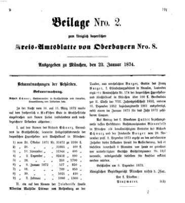 Königlich-bayerisches Kreis-Amtsblatt von Oberbayern (Münchner Intelligenzblatt) Freitag 23. Januar 1874