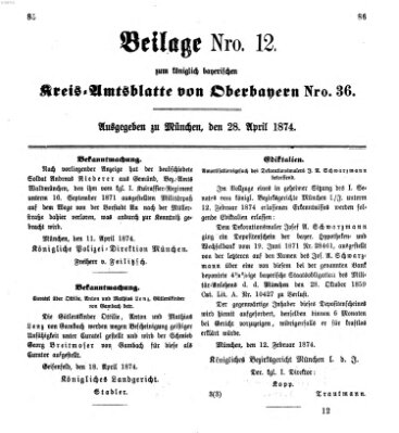 Königlich-bayerisches Kreis-Amtsblatt von Oberbayern (Münchner Intelligenzblatt) Dienstag 28. April 1874