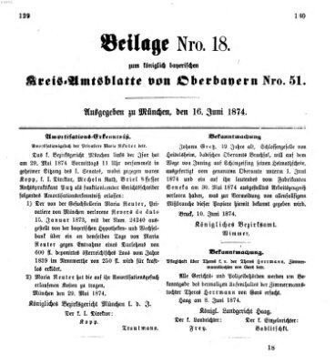 Königlich-bayerisches Kreis-Amtsblatt von Oberbayern (Münchner Intelligenzblatt) Dienstag 16. Juni 1874