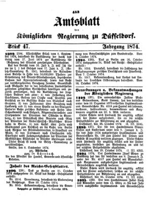 Amtsblatt für den Regierungsbezirk Düsseldorf Samstag 7. November 1874