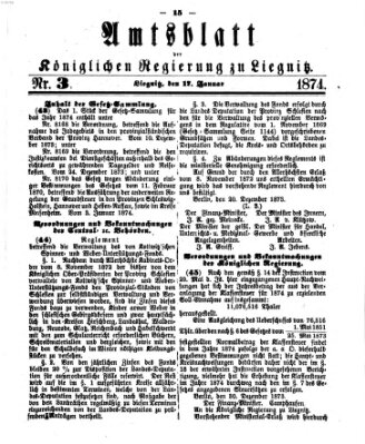 Amts-Blatt der Preußischen Regierung zu Liegnitz Samstag 17. Januar 1874