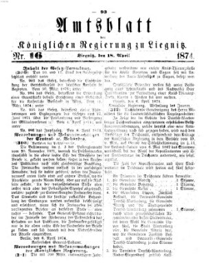 Amts-Blatt der Preußischen Regierung zu Liegnitz Samstag 18. April 1874