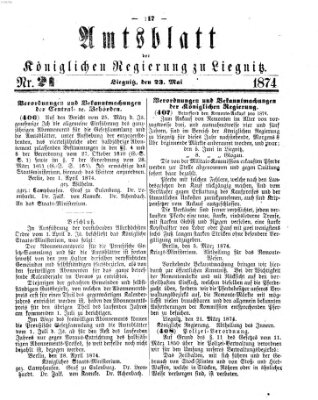 Amts-Blatt der Preußischen Regierung zu Liegnitz Samstag 23. Mai 1874