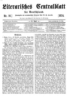 Literarisches Zentralblatt für Deutschland Samstag 18. April 1874