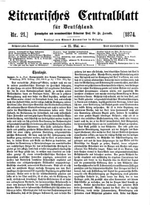 Literarisches Zentralblatt für Deutschland Samstag 23. Mai 1874