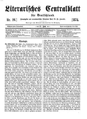 Literarisches Zentralblatt für Deutschland Samstag 27. Juni 1874