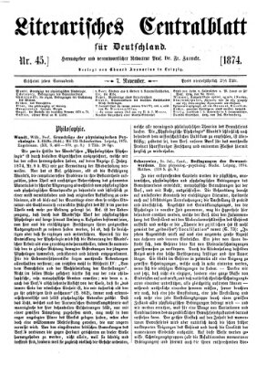 Literarisches Zentralblatt für Deutschland Samstag 7. November 1874