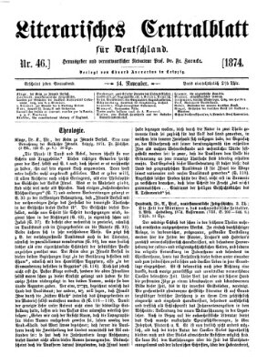 Literarisches Zentralblatt für Deutschland Samstag 14. November 1874