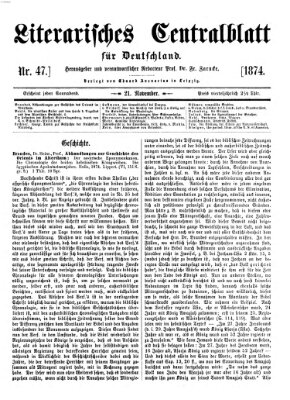 Literarisches Zentralblatt für Deutschland Samstag 21. November 1874