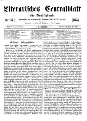 Literarisches Zentralblatt für Deutschland Samstag 19. Dezember 1874