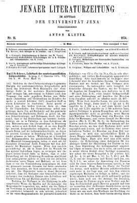 Jenaer Literaturzeitung Samstag 14. März 1874