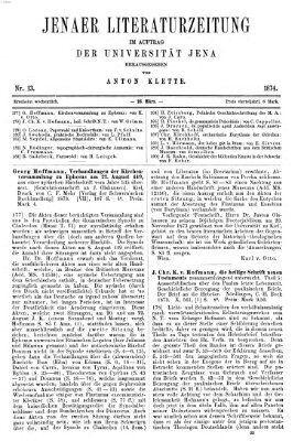 Jenaer Literaturzeitung Samstag 28. März 1874