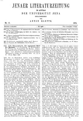 Jenaer Literaturzeitung Samstag 25. April 1874