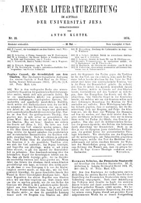 Jenaer Literaturzeitung Samstag 30. Mai 1874